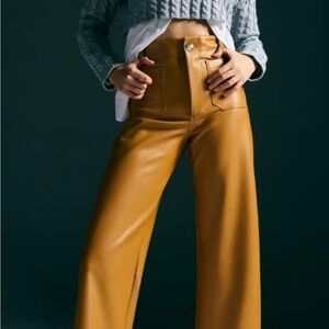 Maeve The Colette by Anthropologie Mustard Crop Faux leather Wide-Leg Pants